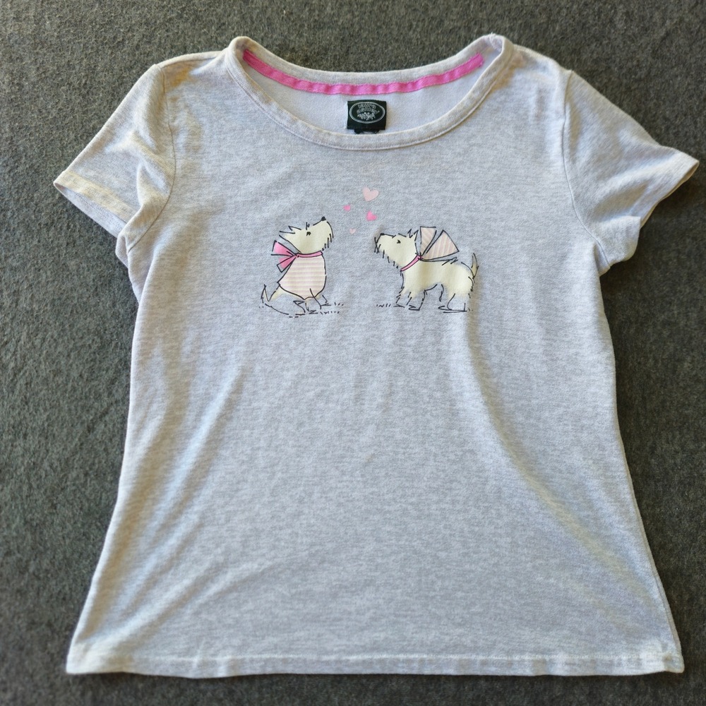 Laura Ashley Westie Dog Graphic Shirt Gray Crew Neck Sleepwear Holiday Girlcore